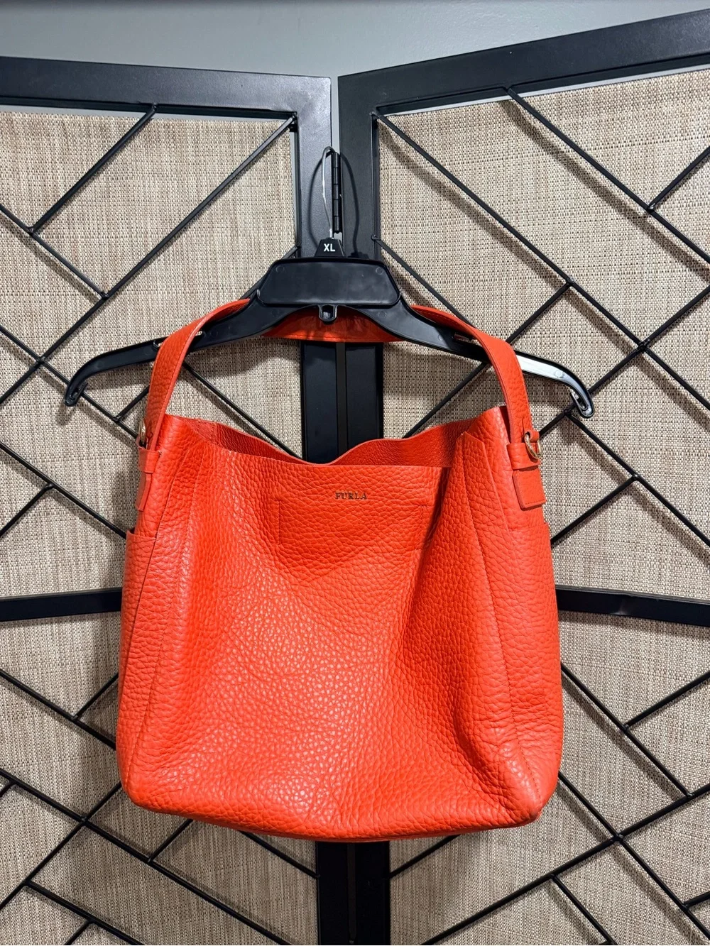 Furla Vibrant Blood Orange Pebbled Leather Hobo Bag - *LIKE NEW*